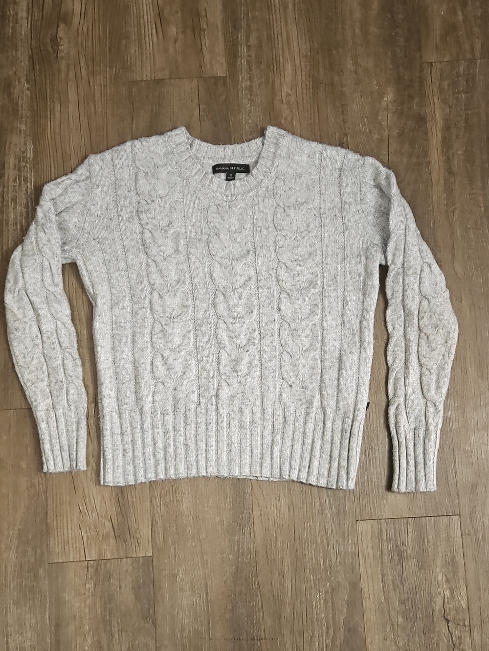 Banana Republic, Gray, Cable Knit Crewneck Sweater, Cozy Pullover, Size XS